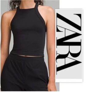 Zara Black Hanging Neck Yoga Tank Top